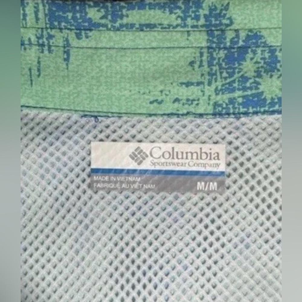Hawaiian Columbia PFG Men's Palm Tree Fish Shirt Sz M Turquoise Blue Vented - Picture 3 of 9